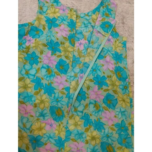 Vintage Floral Crinkle Midi Shift Dress 18WP Green Purple Cottage - Picture 4 of 9